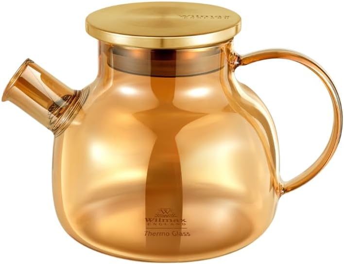 Wilmax Teekanne 950 ml Thermoglas Federfilter Gold WL-888810003/A