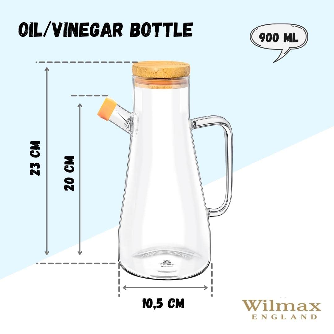 Wilmax WL-888958/A Borosilikatglas Ölflasche mit Bambusdeckel, 900mL Kapazität