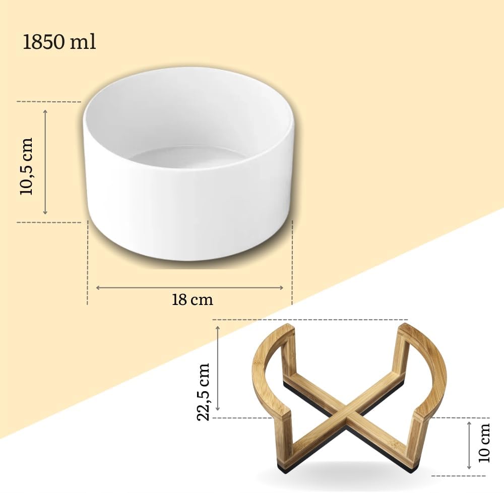 Wilmax Servierset 2-teilig mit Schüssel 18 cm mit Bambusständer Weiß aus Porzellan