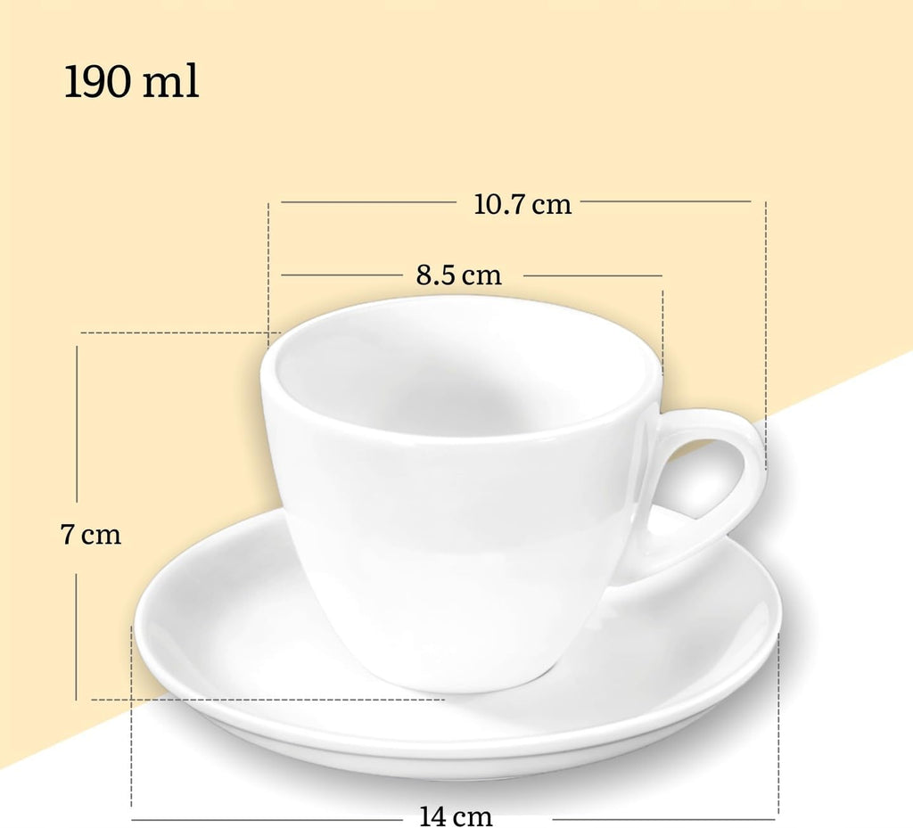 Wilmax Tasse mit Untertasse 190 ml 6er-Set Weiß aus Porzellan