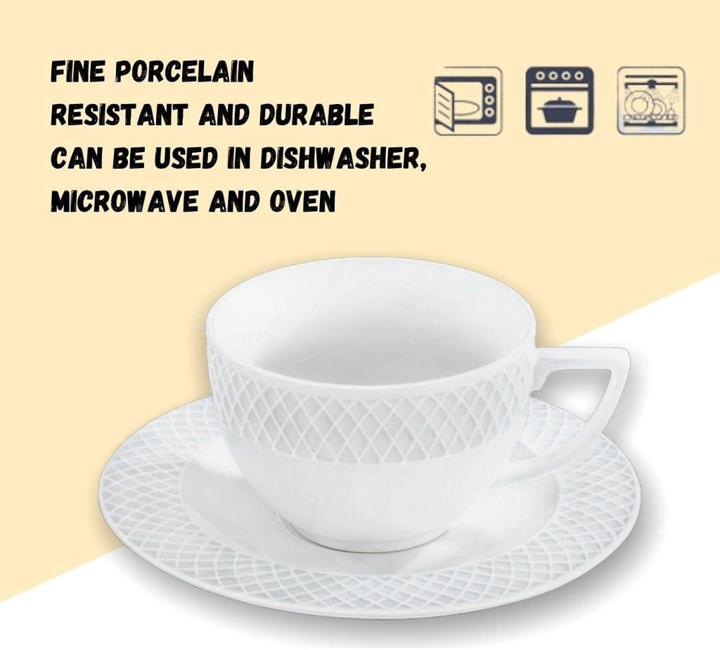 Wilmax Tasse mit Untertasse 240 ml Weiß Porzellan 6er Set WL-880105/6C