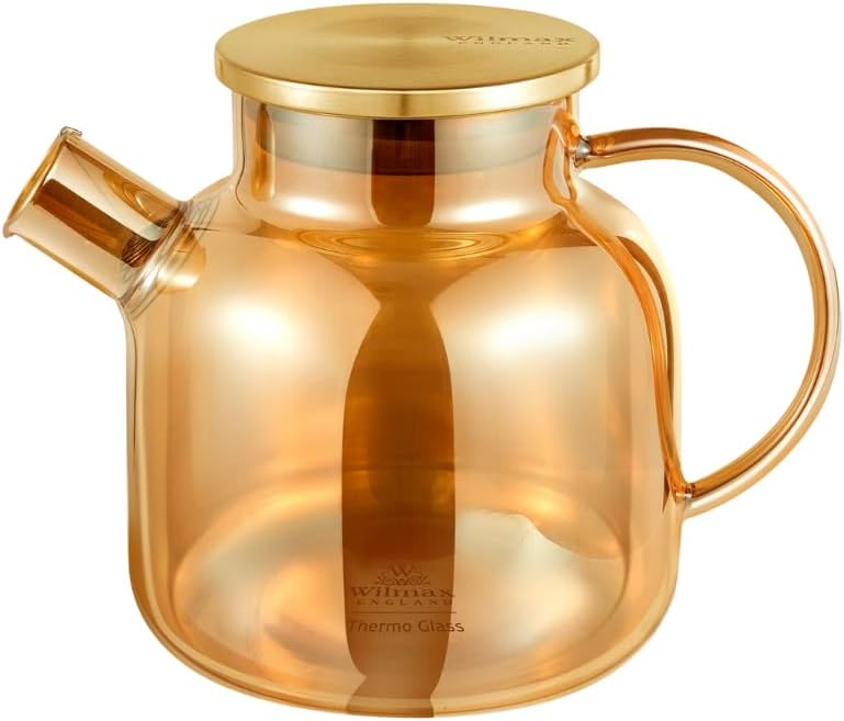 Wilmax Teekanne 1200 ml mit Edelstahldeckel Gold aus Thermoglas