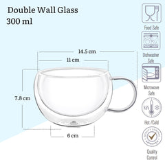 Wilmax Thermogläser mit Henkel 6er-Set 300 ml Latte Kaffeeglas WL-888769/A6