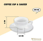 Wilmax Tasse mit Untertasse 240 ml Weiß Porzellan 6er Set WL-880105/6C