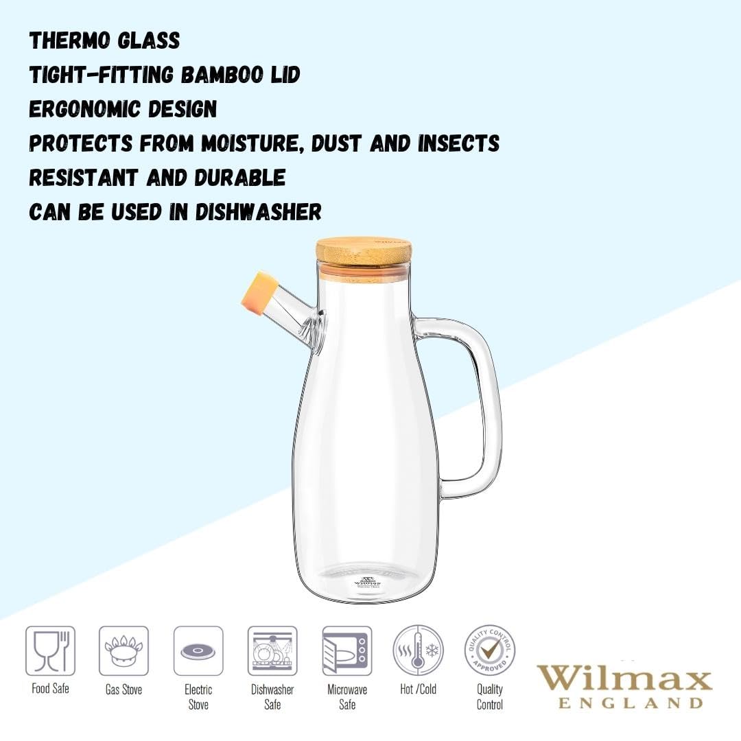 Wilmax WL-888957/A Borosilikatglas Ölflasche mit Bambusdeckel, 1000mL Kapazität