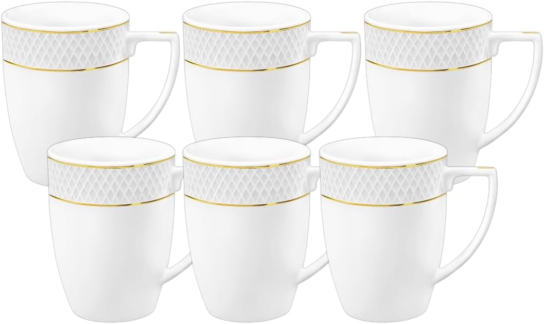 Wilmax Porzellantasse mit Goldlinien, 320 ml, 6er Set, WL-880102431/A6