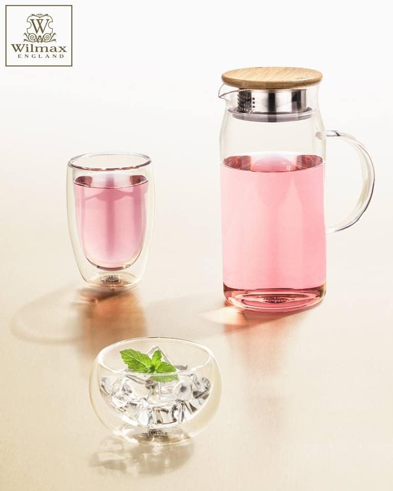 Wilmax Karaffe 1000 ml Thermoglas mit Bambusdeckel Transparent WL-888207/A