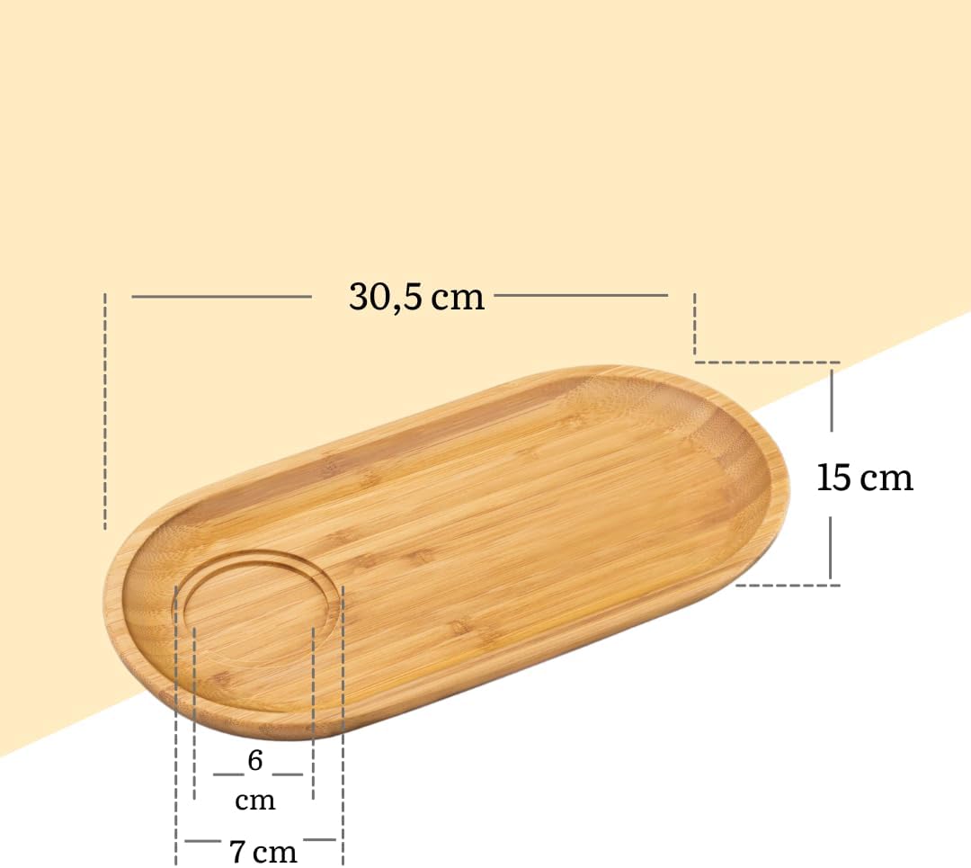 Wilmax Servierset 4-teilig mit Bambustellern 30,5 × 15 cm und Porzellanbechern 460 ml