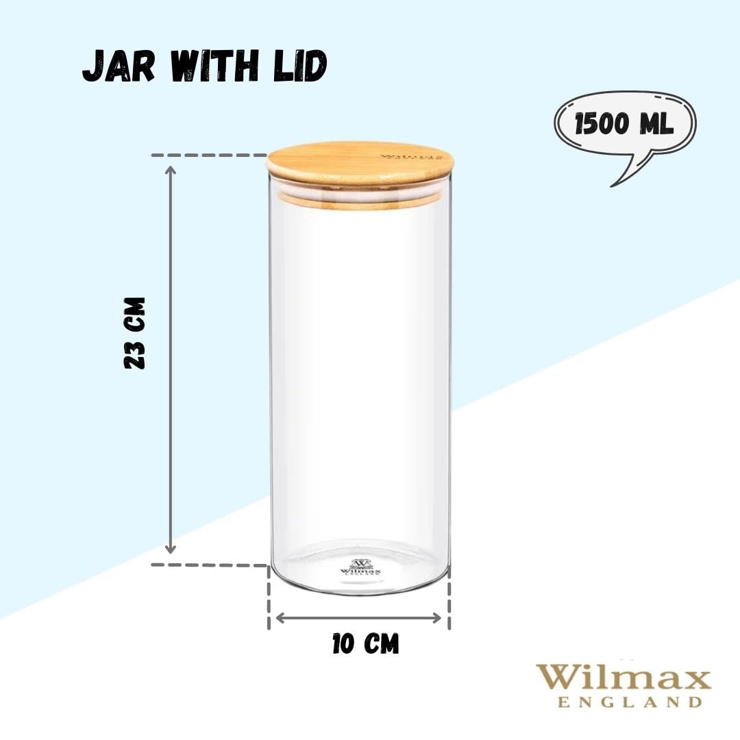 Wilmax WL-888507/A Borosilikatglas Vorratsdose mit Bambusdeckel, 1500mL Kapazität