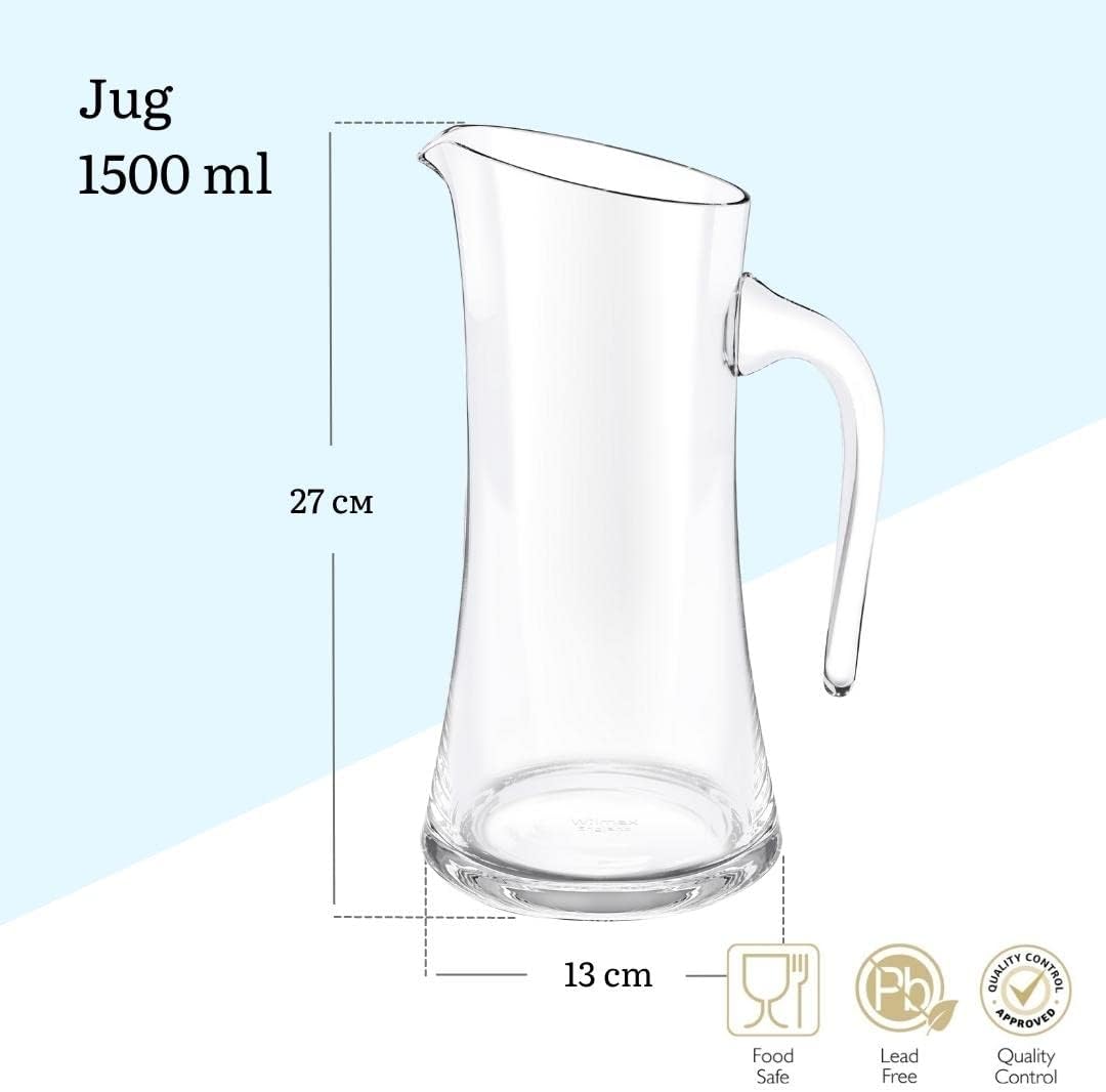 Wilmax Getränkeset 7-teilig mit Krug 1500 ml Transparent aus Crystalline-Glas und 6 Longdrinkgläser 390 ml Transparent aus Crystalline-Glas