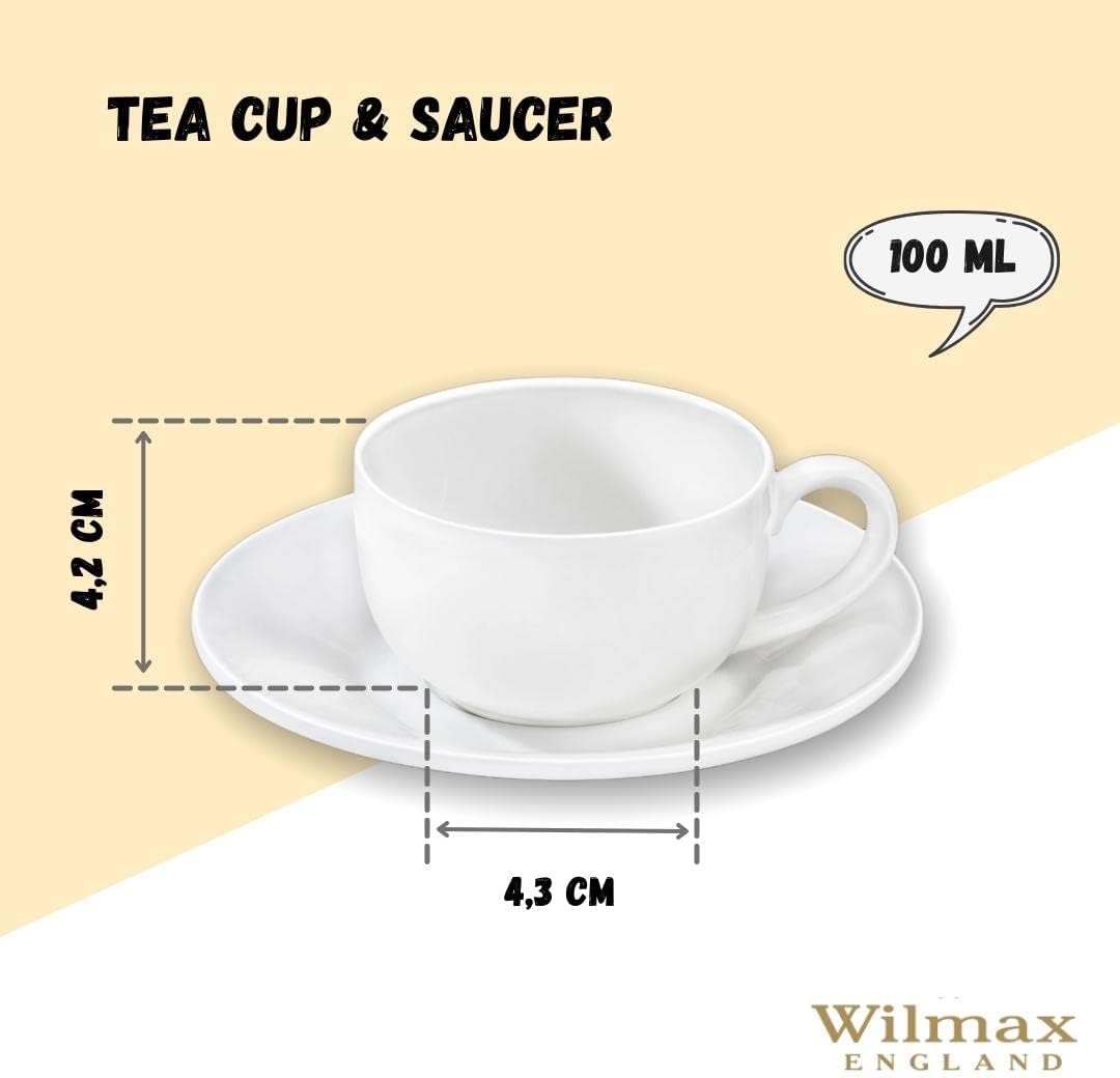 Wilmax WL-993002/2C Porzellan Kaffeetassen- und Untertassen-Set, Weiss, 100mL Kapazität, 2 Stück