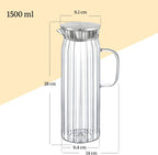 Wilmax Getränkeset 7-teilig mit Krug 1500 ml mit Edelstahldeckel und 6 geriffelte Gläser 300 ml