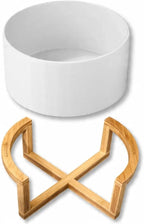 Wilmax Servierset 2-teilig mit Schüssel 18 cm mit Bambusständer Weiß aus Porzellan