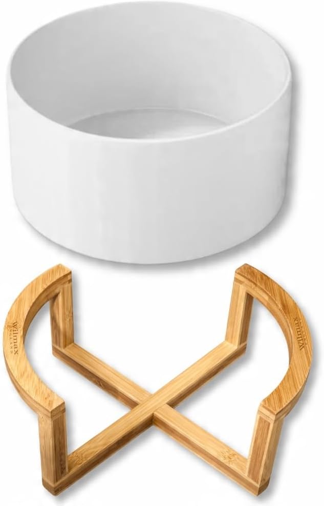 Wilmax Servierset 2-teilig mit Schüssel 18 cm mit Bambusständer Weiß aus Porzellan