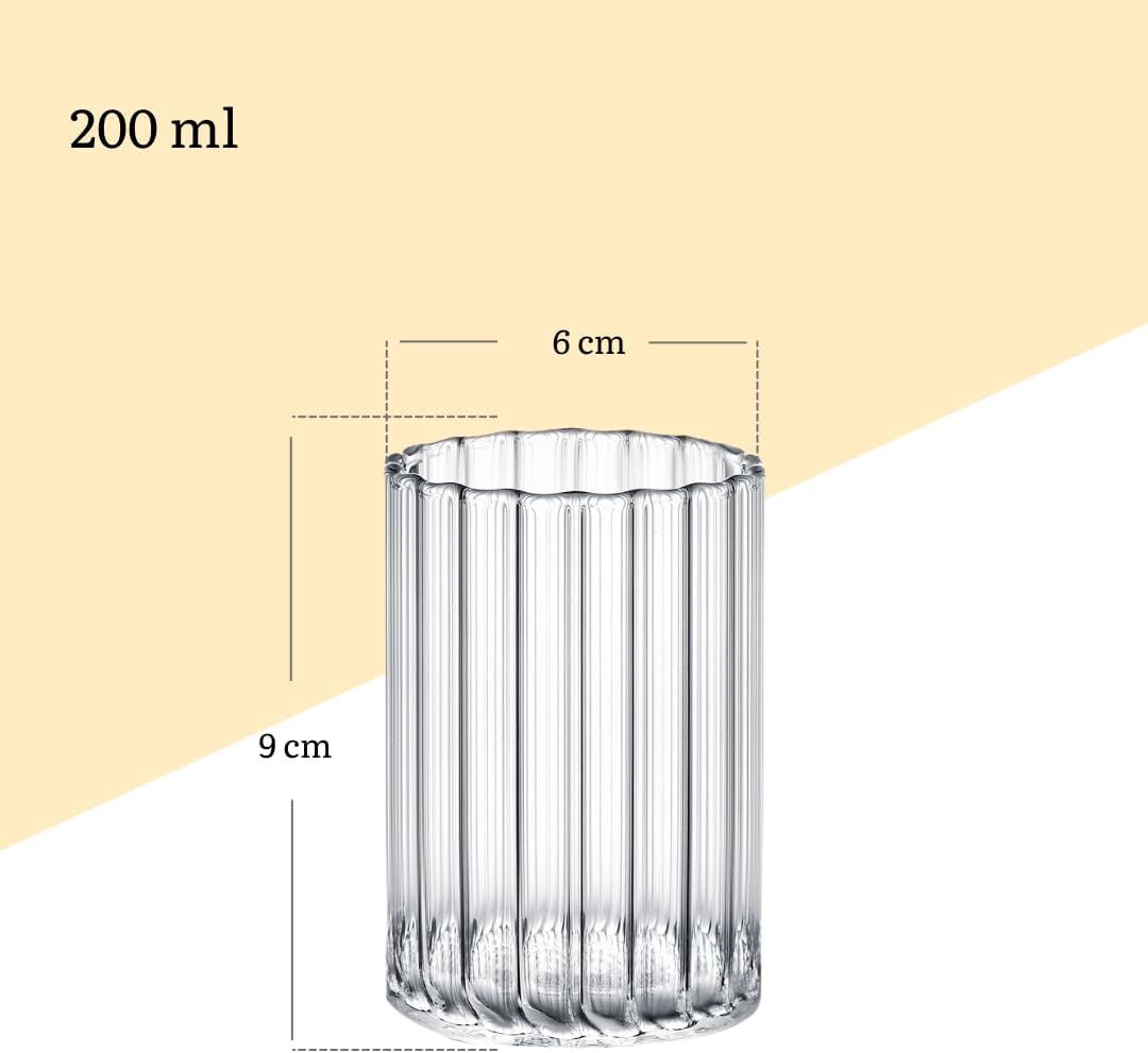 Wilmax - Trinkgläser aus geriffeltem Glas -  6er Set - 200ml - Gläser für Wasser, Saft, Limonade, Tee, Eiskaffee, Cocktails - Wassergläser - Saftgläser - Spülmaschinenfest