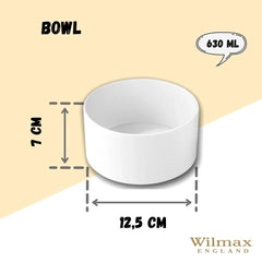 Wilmax WL-992745/A Porzellan SalatSchüssel, Weiss, 13cm Durchmesser, 630mL Kapazität