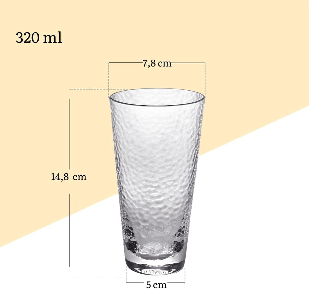 Wilmax Gehämmertes Glas 320 ml 6er-Set Transparent aus Borosilikatglas