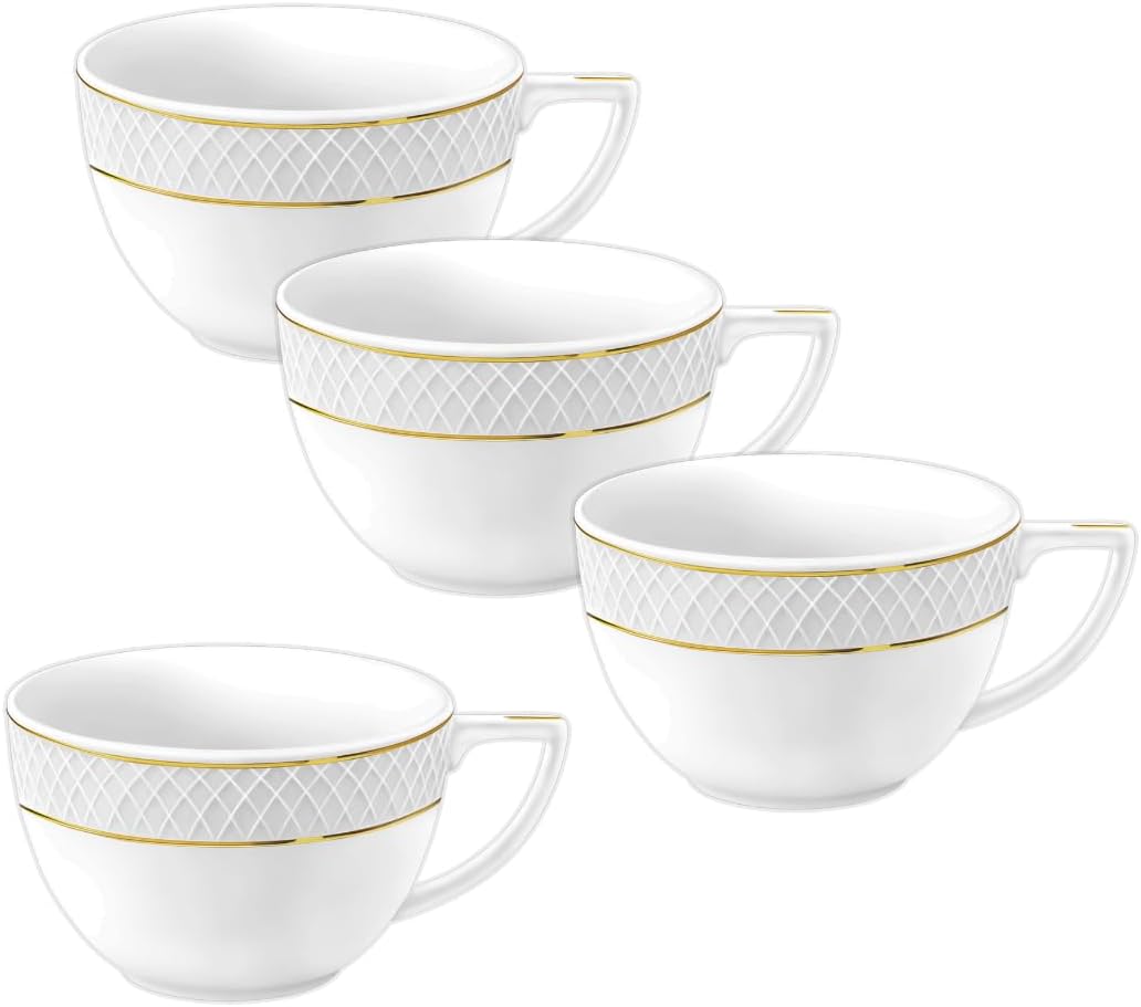 Wilmax Becher 500 ml 4er-Set Weiß mit goldfarbenem Dekor aus Porzellan
