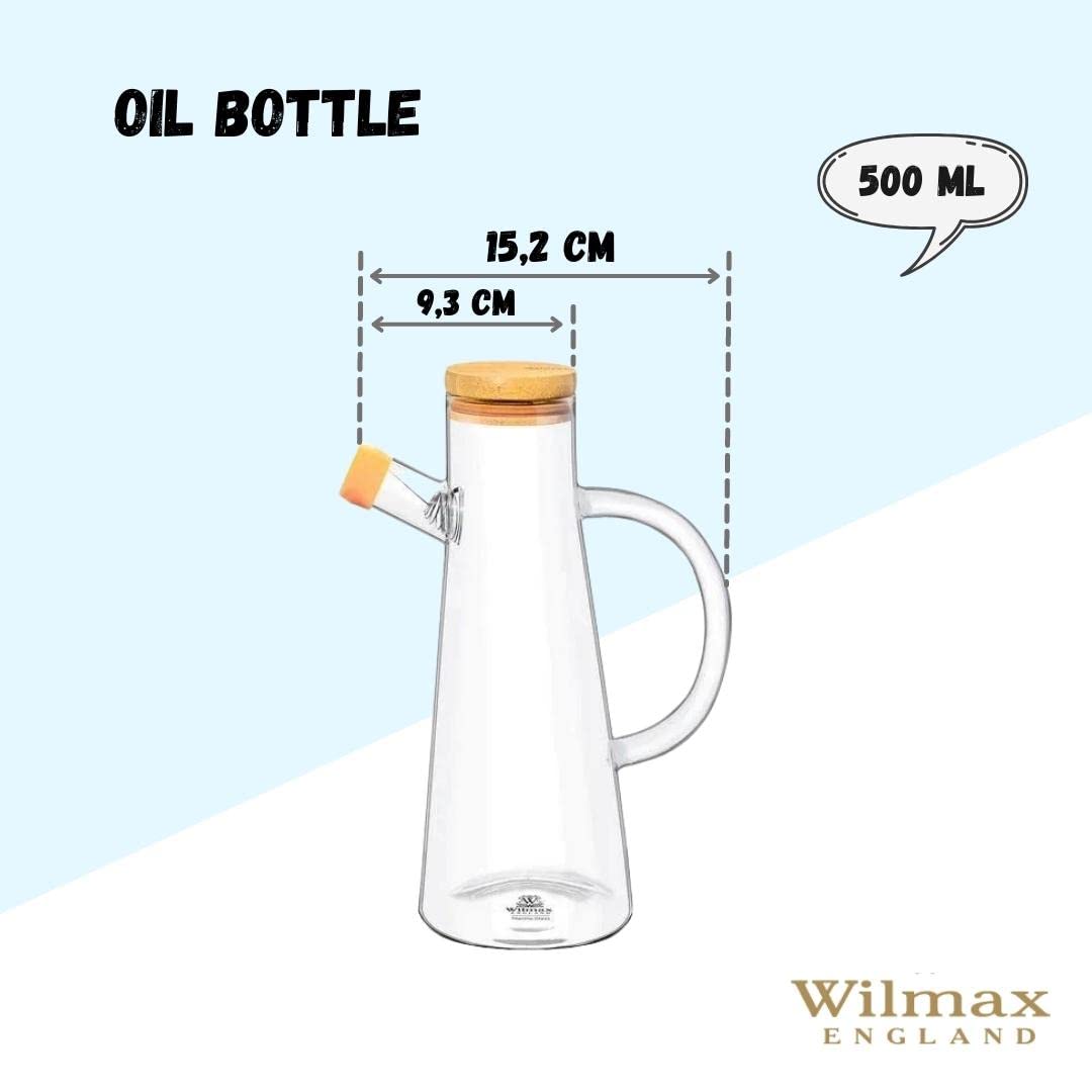 Wilmax WL-888964/A Borosilikatglas Ölflasche mit Bambusdeckel, 500mL Kapazität