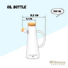 Wilmax WL-888964/A Borosilikatglas Ölflasche mit Bambusdeckel, 500mL Kapazität