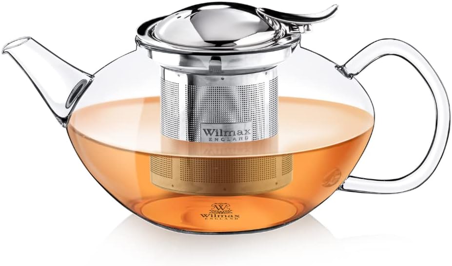 Wilmax Teekanne 650 ml mit Edelstahlfilter Transparent aus Thermoglas