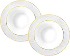 Wilmax Tiefer Teller 22,5 cm 2er-Set Weiß mit Goldrand aus Porzellan