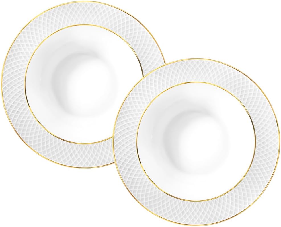 Wilmax Tiefer Teller 22,5 cm 2er-Set Weiß mit Goldrand aus Porzellan