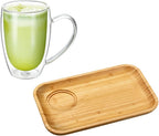 Wilmax Servierset 2-teilig mit Bambusteller 28 × 17,5 cm und Thermoglas 250 ml