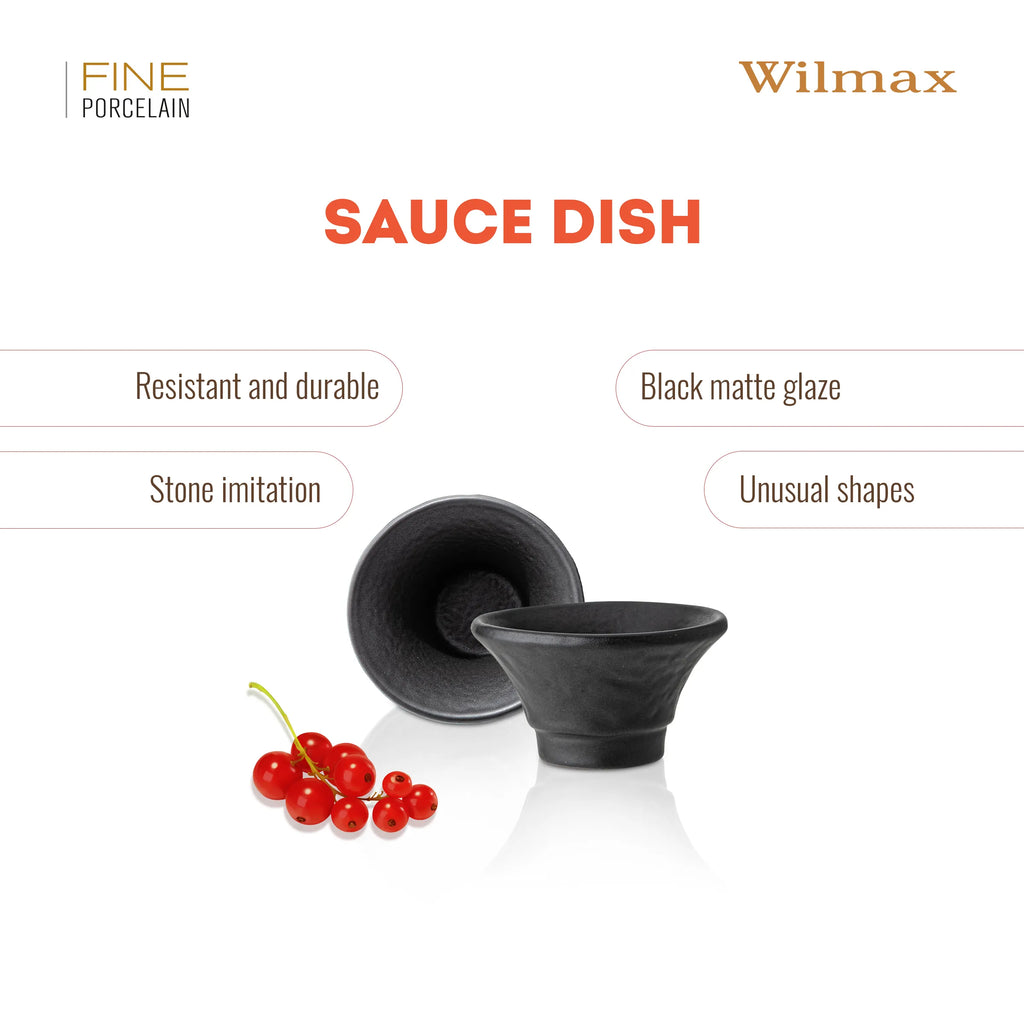 Wilmax Soßenschälchen 7,5 × 4 cm 6er-Set Schwarz aus Porzellan