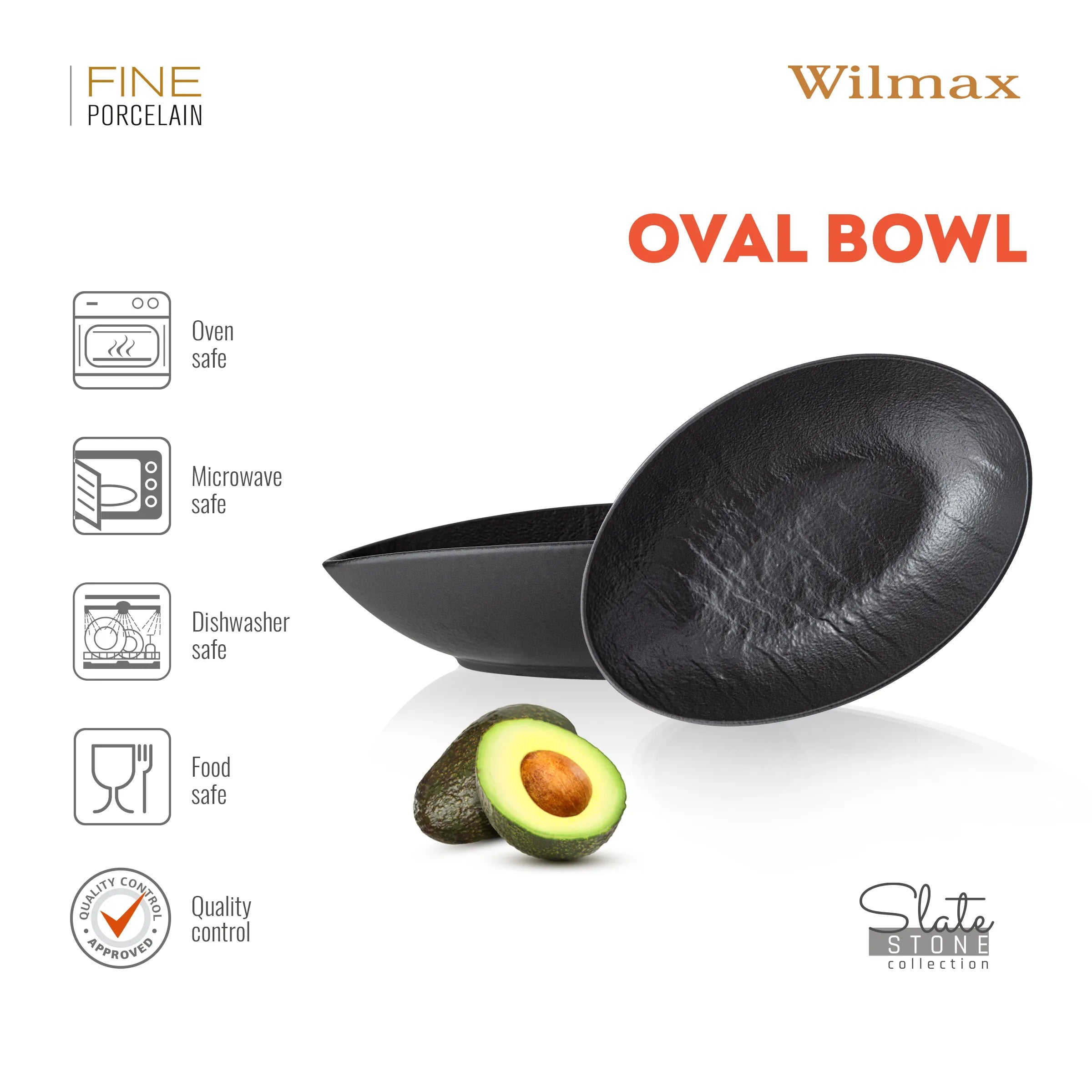 Wilmax Ovale Servierschale 30 × 19,5 × 7 cm Schwarz aus Porzellan