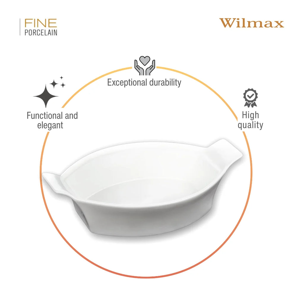 Wilmax Ovale Backform 22 cm Weiß aus Porzellan