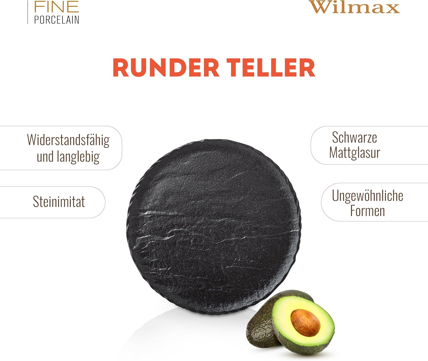 Wilmax Runde Platte 20,5 cm Schwarz aus Porzellan