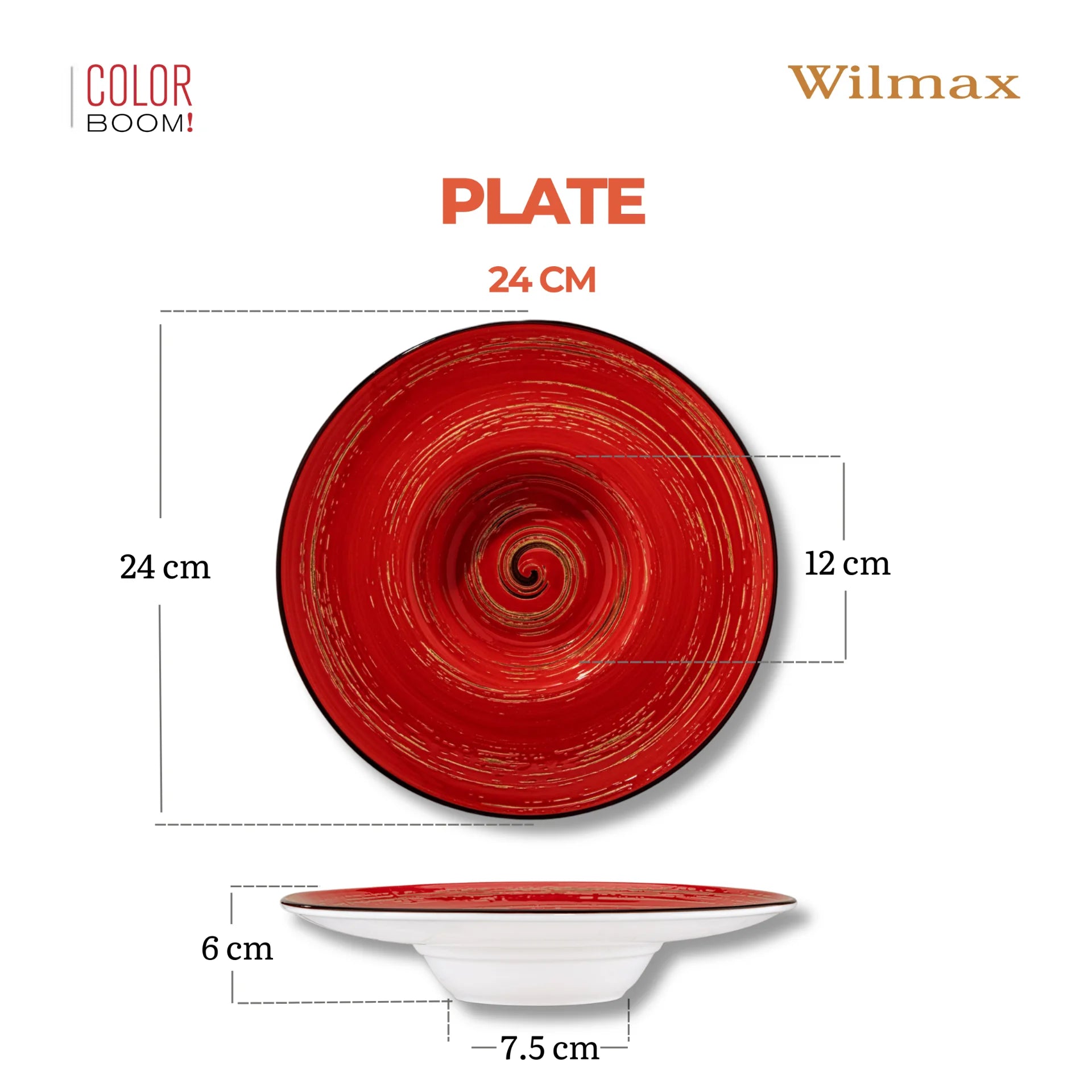 Wilmax Tiefer Teller Ø 24 cm 200 ml Rot aus Porzellan