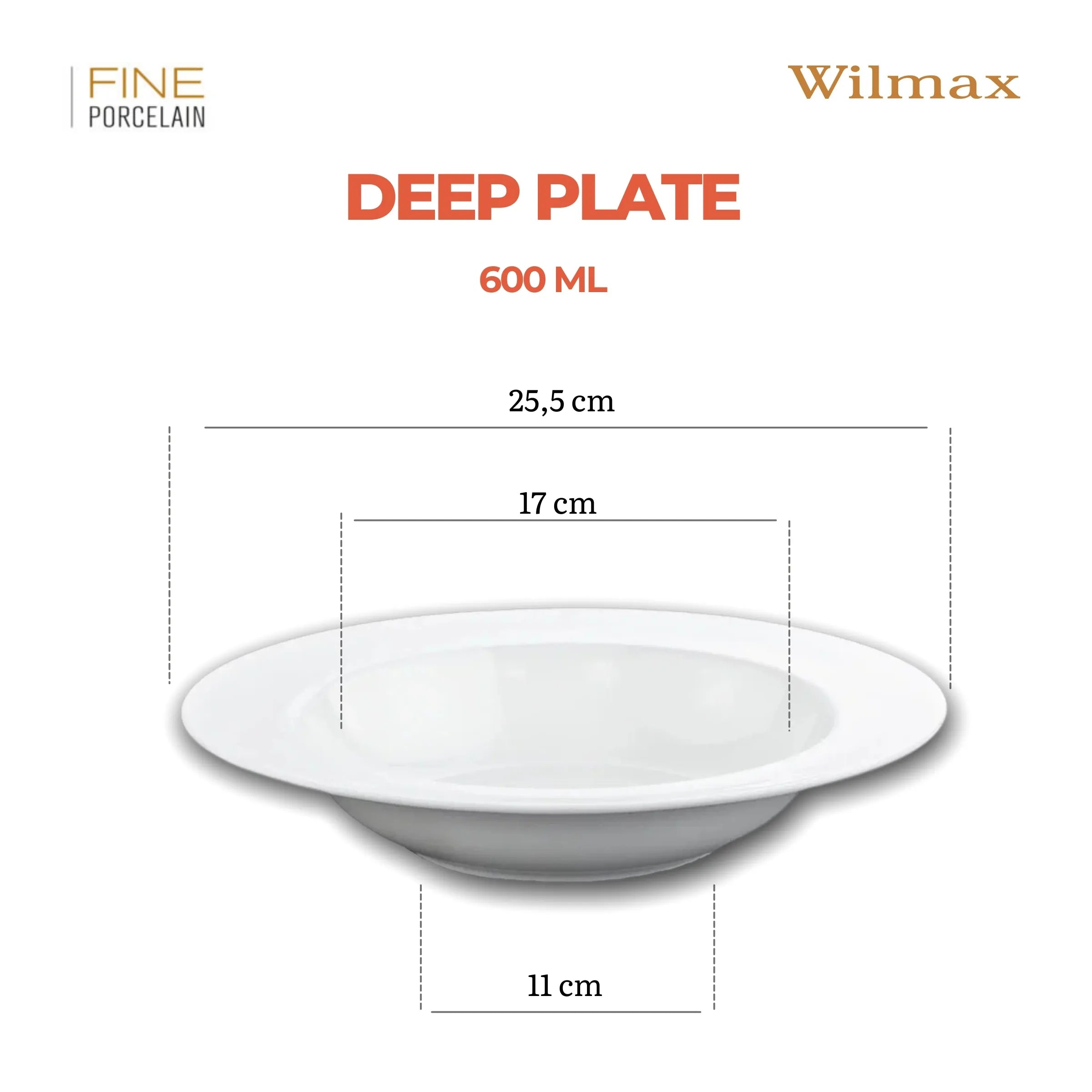 Wilmax Tiefer Teller 25,5 cm 600 ml Weiß aus Porzellan