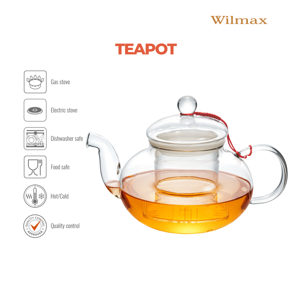 Wilmax Teekanne 900 ml Glas mit Glasdeckel Transparent WL-888814/A