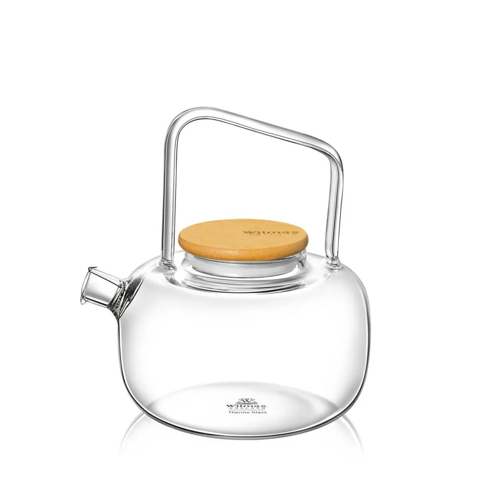 Wilmax Teekanne 1000 ml mit Federfilter und Bambusdeckel Transparent aus Thermoglas