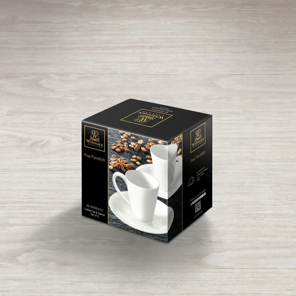 Wilmax Kaffeetassen mit Untertassen 110 ml 2er-Set Weiß aus Porzellan