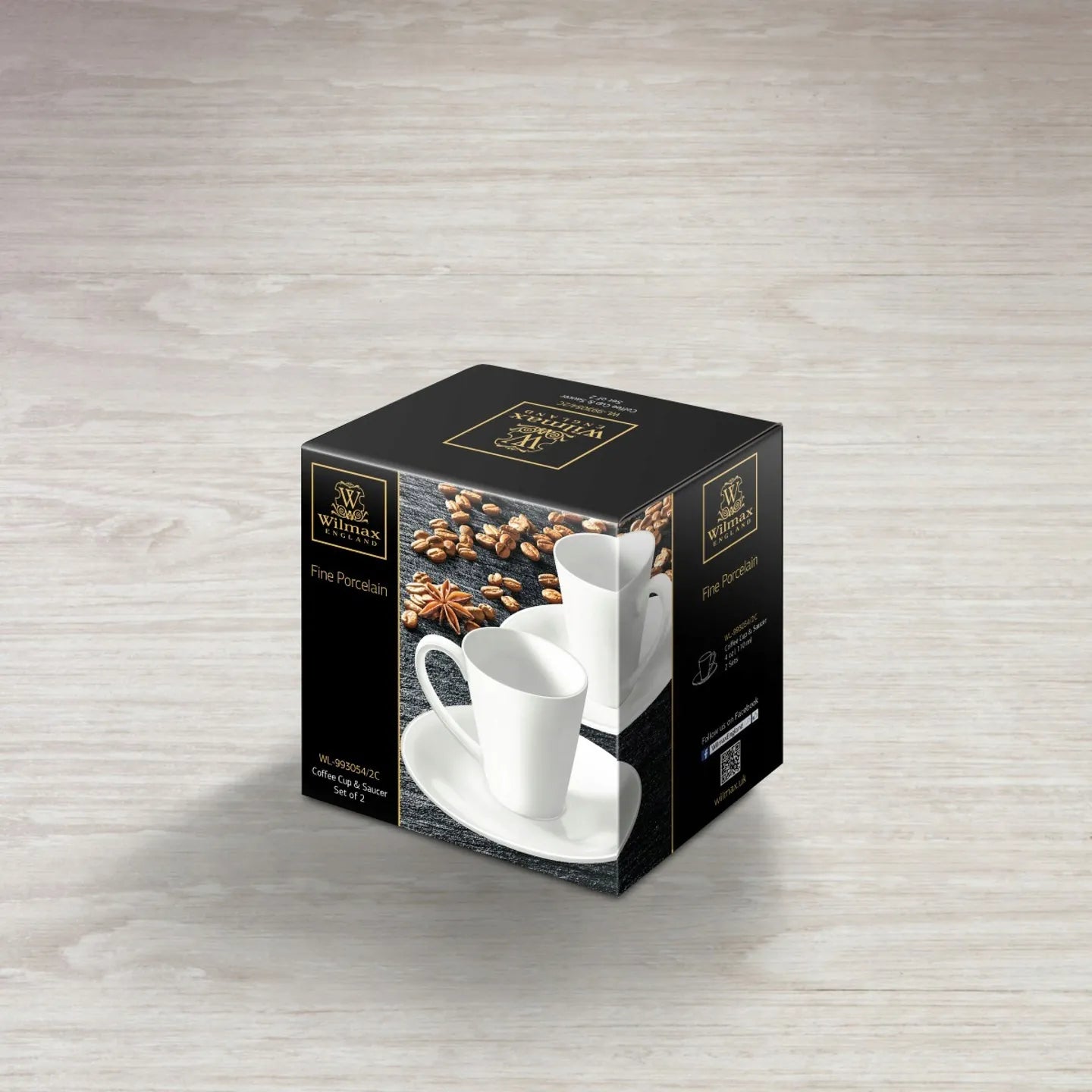 Wilmax Kaffeetassen mit Untertassen 110 ml 2er-Set Weiß aus Porzellan