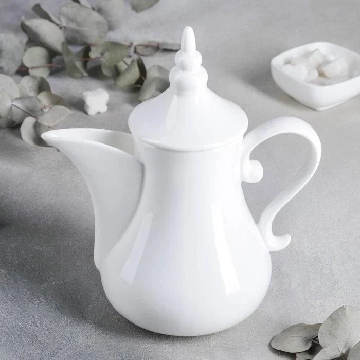 Wilmax Arabische Kaffee- und Teekanne mit integriertem Ausgusssieb 1000 ml Weiß aus Porzellan