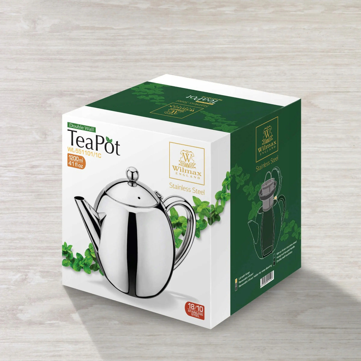Wilmax Isolierkanne 1200 ml Doppelwandig aus Edelstahl mit Teefilter Silber