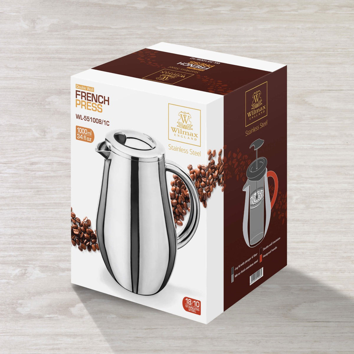 Wilmax French Press 1000 ml Edelstahl WL-551008/1C