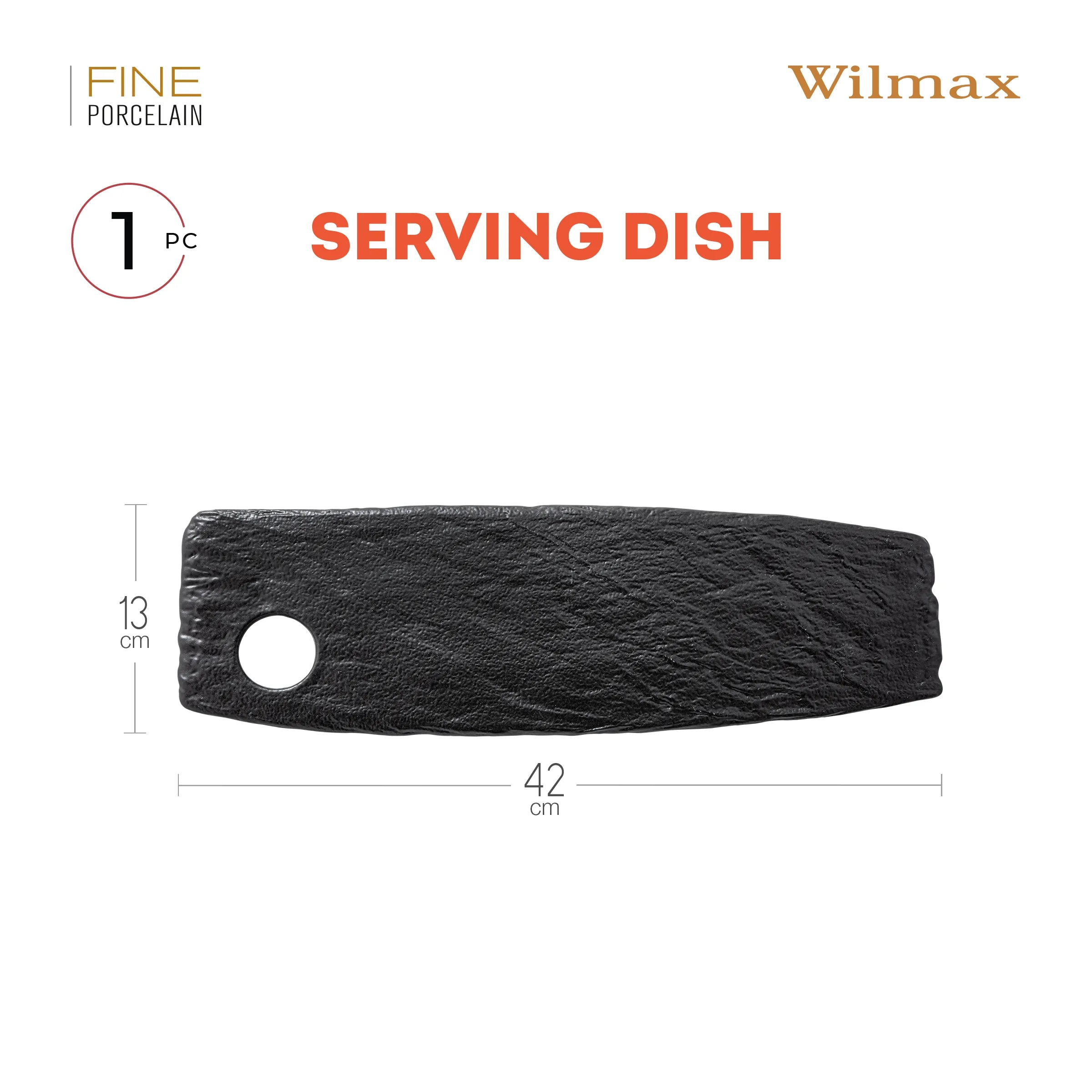 Wilmax Servierplatte 42 × 13 cm Schwarz aus Porzellan