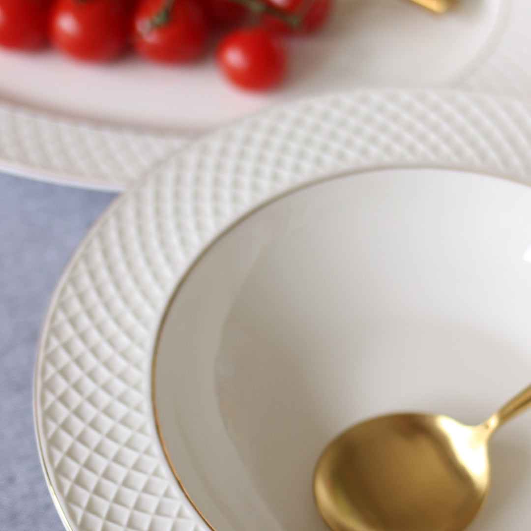 Wilmax Tiefer Teller 22,5 cm Weiß mit Goldrand aus Porzellan