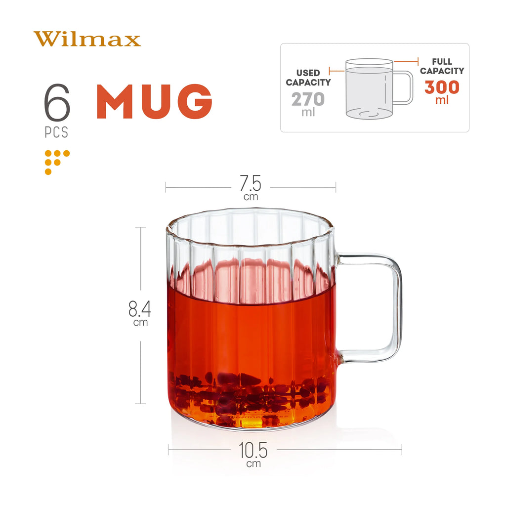 Wilmax Hitzebeständiger Glasbecher mit Henkel 300 ml Transparent aus Glas