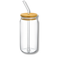 Wilmax Glasbecher 500 ml mit Deckel und Trinkhalm Transparent