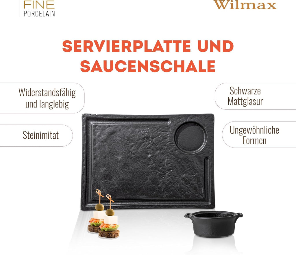 Wilmax Servierset 3-teilig Schwarz aus Porzellan