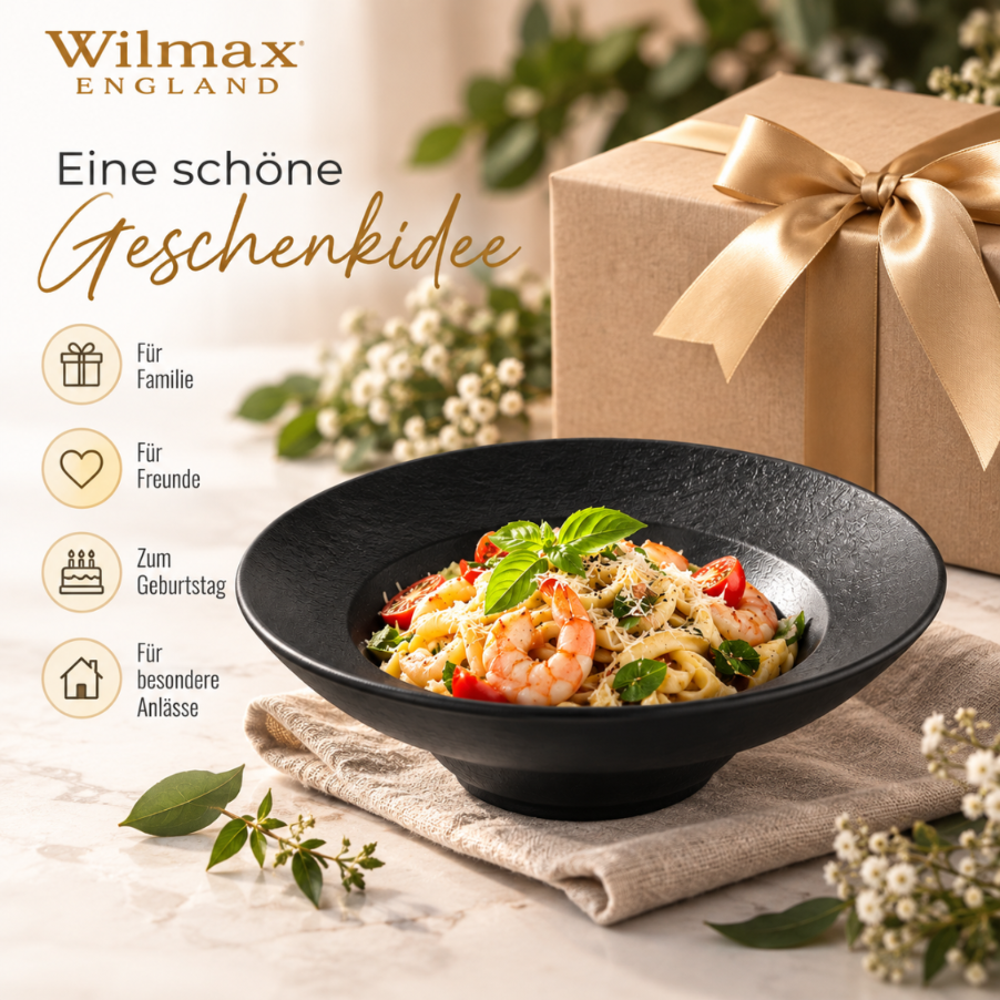 Wilmax Tiefer Teller 22,5 cm 1100 ml Schwarz aus Porzellan