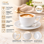 Wilmax Tasse mit Untertasse 170 ml 6er-Set Weiß aus Porzellan