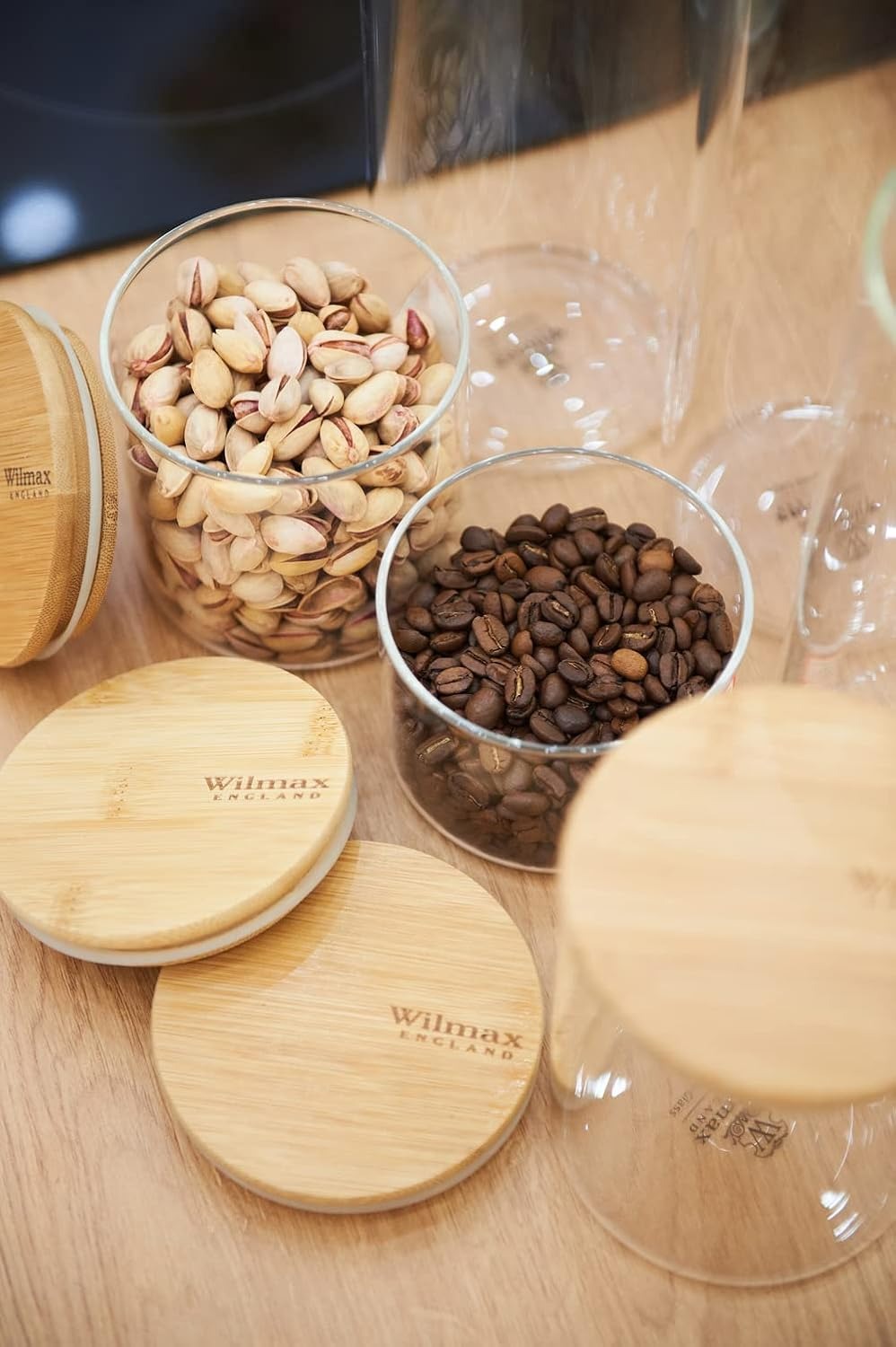 Wilmax Vorratsglas 600 ml mit Bambusdeckel für Küche und Vorrat 3er-Set