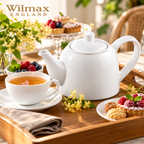 Wilmax Kaffee- und Teekanne mit integriertem Ausgusssieb 900 ml Weiß aus Porzellan